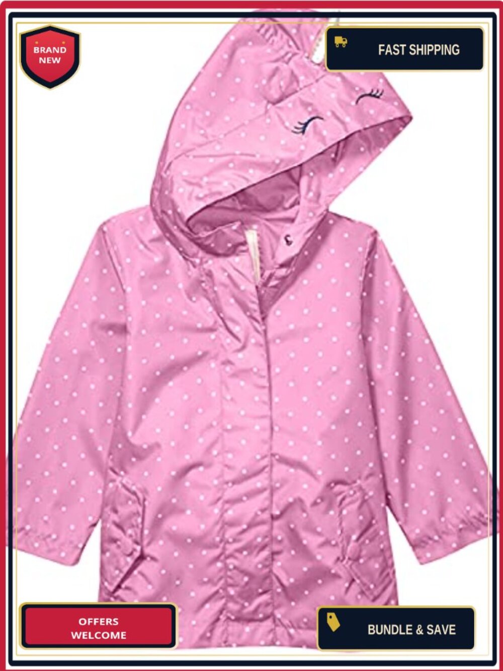 Girls Rain Slicker Jacket with 3D Unicorn Hood, Snap Front, Long Sleeve